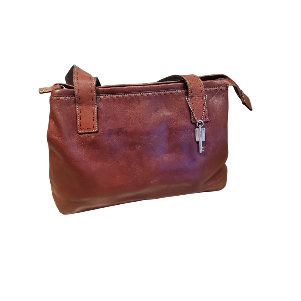 Fossil Medium Size Leather Shoulder Bag Brown. Vintage. Bag Tag.